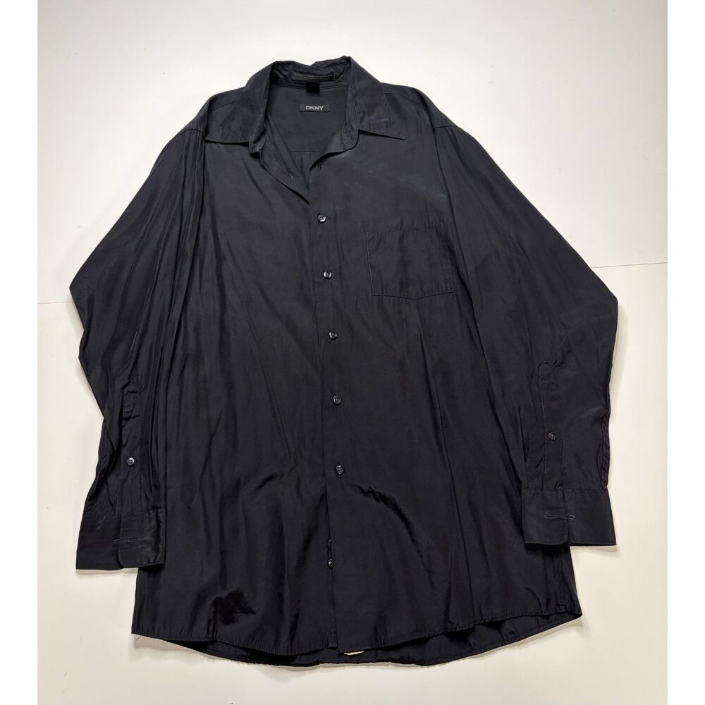 DKNY Black Silk Feel Dress Shirt Men's M
